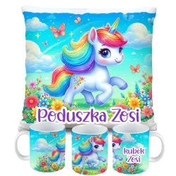 Zestaw Kubek Poduszka z Unicorn Jednorożec + IMIĘ Prezent na Urodziny