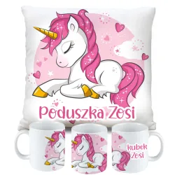 Zestaw Kubek Poduszka z Unicorn Jednorożec + IMIĘ Prezent na Urodziny