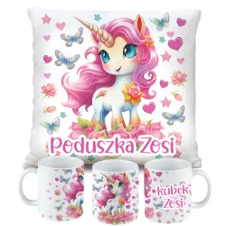 Zestaw Kubek Poduszka z Unicorn Jednorożec + IMIĘ Prezent na Urodziny