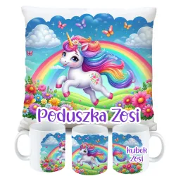 Zestaw Kubek Poduszka z Unicorn Jednorożec + IMIĘ Prezent na Urodziny