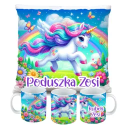 Zestaw Kubek Poduszka z Unicorn Jednorożec + IMIĘ Prezent na Urodziny
