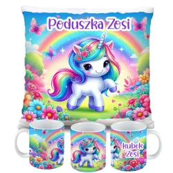 Zestaw Kubek Poduszka z Unicorn Jednorożec + IMIĘ Prezent na Urodziny