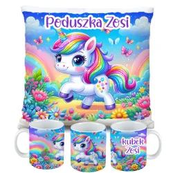 Zestaw Kubek Poduszka z Unicorn Jednorożec + IMIĘ Prezent na Urodziny
