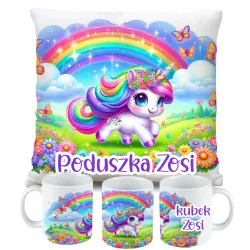 Zestaw Kubek Poduszka z Unicorn Jednorożec + IMIĘ Prezent na Urodziny