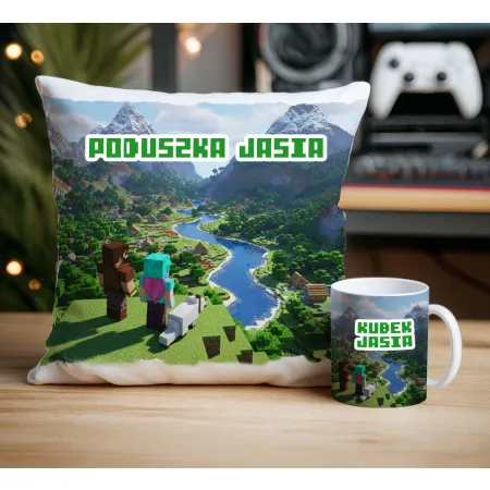 Craft kubek + poduszka Prezent dla Gracza Pixele Gamer + personalizacja