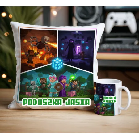 Craft kubek + poduszka Prezent dla Gracza Pixele Gamer + personalizacja