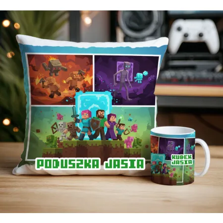 Craft kubek + poduszka Prezent dla Gracza Pixele Gamer + personalizacja