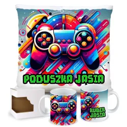 Zestaw Prezentowy dla Gracza Kubek i Poduszka Gamingowa dla fana Gier imię