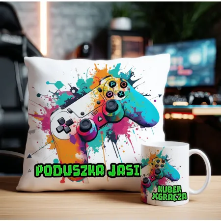 Zestaw Prezentowy dla Gracza Kubek i Poduszka Gamingowa dla fana Gier imię