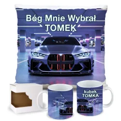 Zestaw Kubek Poduszka Prezent dla Fana Motoryzacji Bóg Mnie Wybrał BMW imię