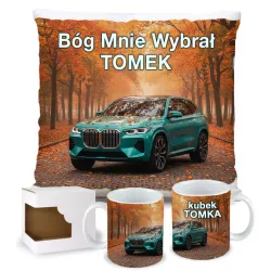 Zestaw Kubek Poduszka Prezent dla Fana Motoryzacji Bóg Mnie Wybrał BMW imię