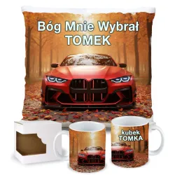 Zestaw Kubek Poduszka Prezent dla Fana Motoryzacji Bóg Mnie Wybrał BMW imię