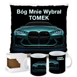 Zestaw Kubek Poduszka Prezent dla Fana Motoryzacji Bóg Mnie Wybrał BMW imię