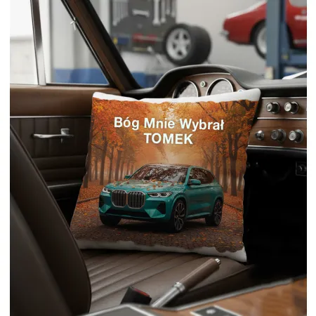 Zestaw Kubek Poduszka Prezent dla Fana Motoryzacji Bóg Mnie Wybrał BMW imię