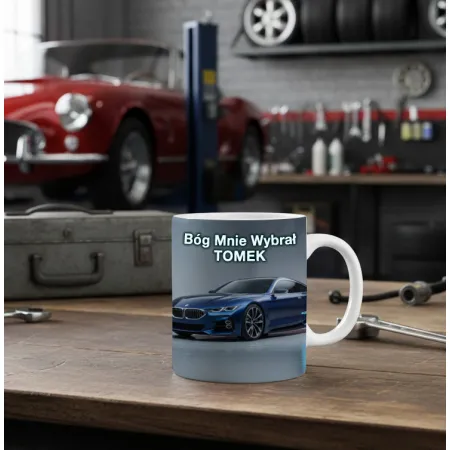 Zestaw Kubek Poduszka Prezent dla Fana Motoryzacji Bóg Mnie Wybrał BMW imię