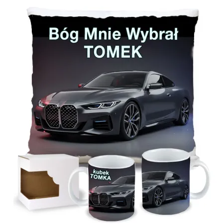 Zestaw Kubek Poduszka Prezent dla Fana Motoryzacji Bóg Mnie Wybrał BMW imię