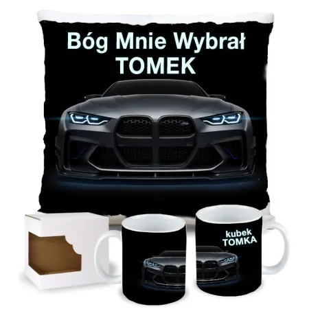 Zestaw Kubek Poduszka Prezent dla Fana Motoryzacji Bóg Mnie Wybrał BMW imię