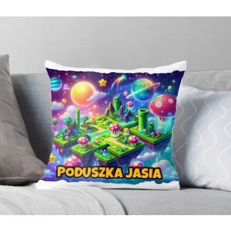 Zestaw Kubek i poduszka – przygoda w świecie rur i grzybków, idealny prezent dla gracza | CraftInk