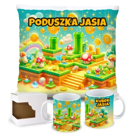 Zestaw kubek poduszka w stylu retro gry