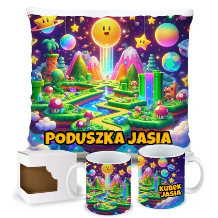 Zestaw kubek poduszka w stylu retro gry