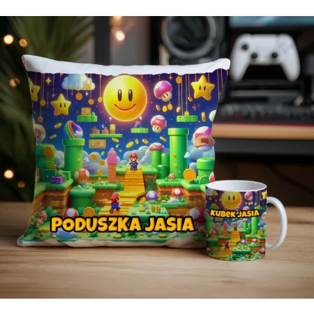 Zestaw kubek poduszka w stylu retro gry