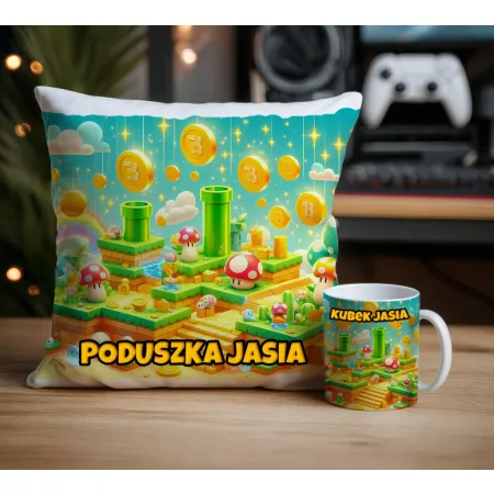 Zestaw kubek poduszka w stylu retro gry