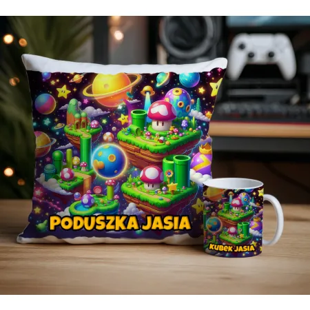 Zestaw kubek poduszka w stylu retro gry