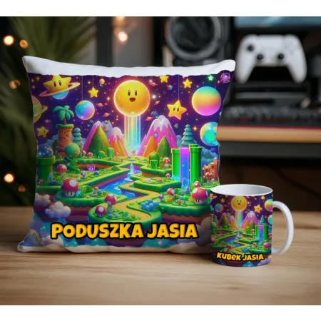 Zestaw kubek poduszka w stylu retro gry