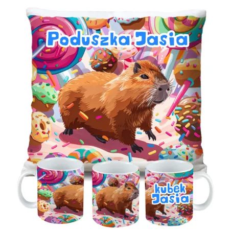 Kubek Poduszka Kapibara Capybara dla dziecka na Urodziny z personalizacją