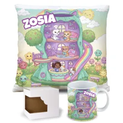 Zestaw Prezentowy Kubek Poduszka Bajkowy Koci Domek z personalizacją