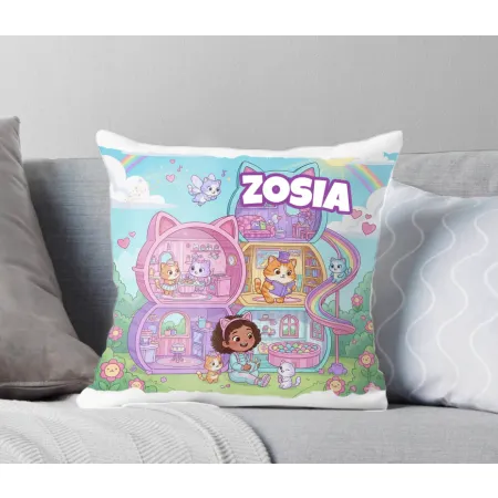 Zestaw Prezentowy Kubek Poduszka Bajkowy Koci Domek z personalizacją