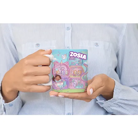 Zestaw Prezentowy Kubek Poduszka Bajkowy Koci Domek z personalizacją