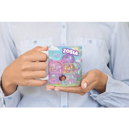 Zestaw Prezentowy Kubek Poduszka Bajkowy Koci Domek z personalizacją