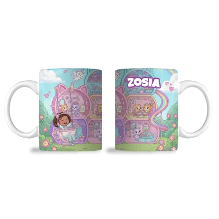 Zestaw Prezentowy Kubek Poduszka Bajkowy Koci Domek z personalizacją