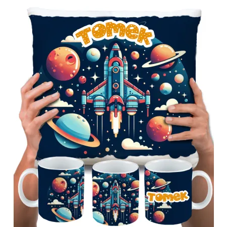 KUBEK PODUSZKA zestaw z PLANETAMI UKŁAD SŁONECZNY KOSMOS ASTRONAUTA