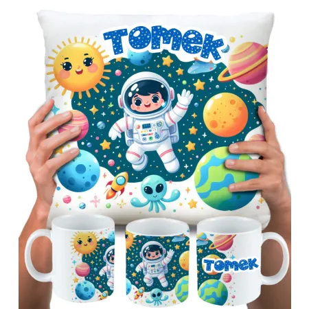 KUBEK PODUSZKA zestaw z PLANETAMI UKŁAD SŁONECZNY KOSMOS ASTRONAUTA