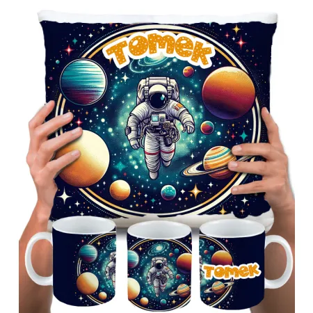 KUBEK PODUSZKA zestaw z PLANETAMI UKŁAD SŁONECZNY KOSMOS ASTRONAUTA