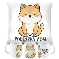 ZESTAW PODUSZKA KUBEK KOTEK Z PIESKIEM KOT PIES prezent na URODZINY + IMIĘ