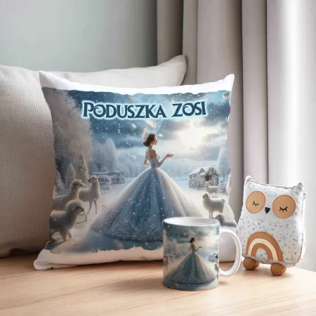 Zestaw Prezentowy Kubek i Poduszka Kraina Śniegu z Księżniczką