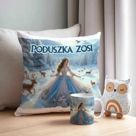 Zestaw Prezentowy Kubek i Poduszka Kraina Śniegu z Księżniczką