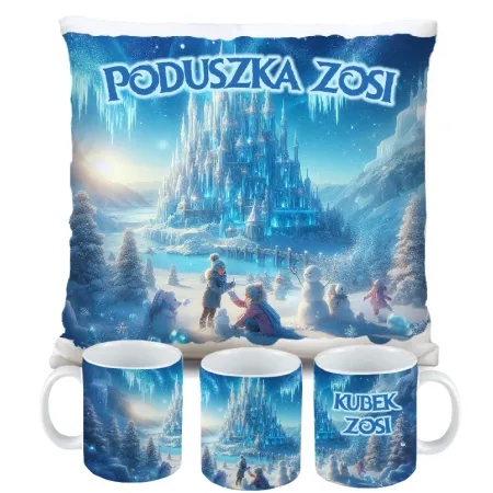 Zestaw Prezentowy Kubek i Poduszka Kraina Śniegu z Księżniczką