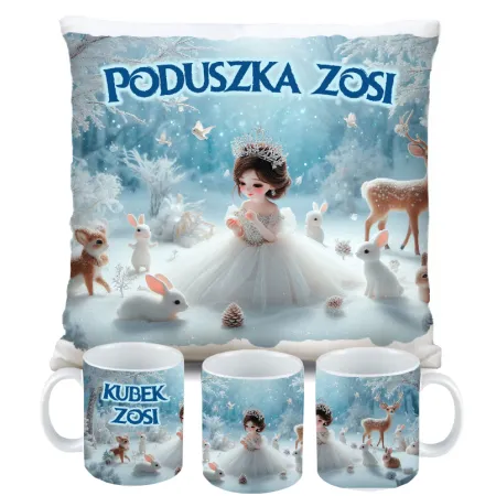 Zestaw Prezentowy Kubek i Poduszka Kraina Śniegu z Księżniczką