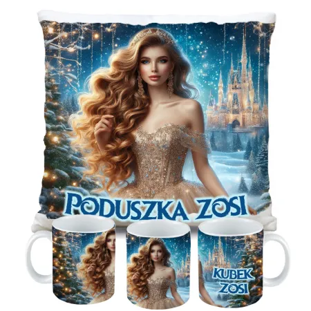 Zestaw Prezentowy Kubek i Poduszka Kraina Śniegu z Księżniczką
