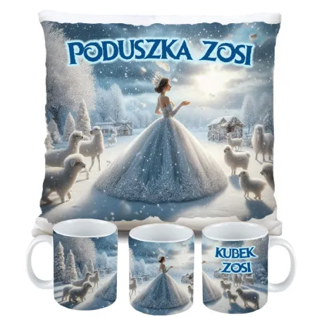 Zestaw Prezentowy Kubek i Poduszka Kraina Śniegu z Księżniczką