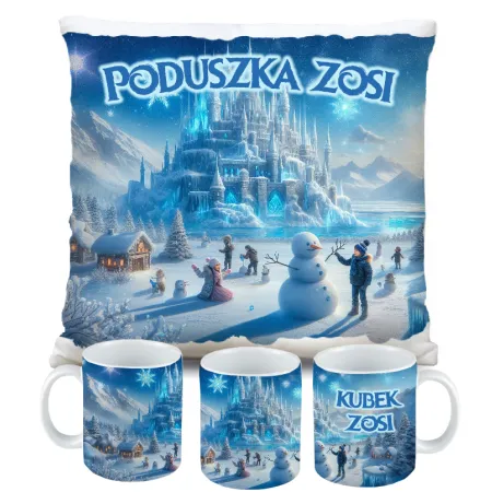 Zestaw Prezentowy Kubek i Poduszka Kraina Śniegu z Księżniczką