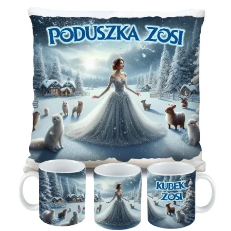 Zestaw Prezentowy Kubek i Poduszka Kraina Śniegu z Księżniczką