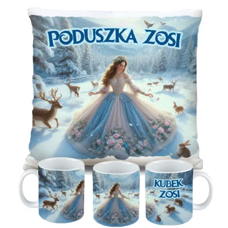 Zestaw Prezentowy Kubek i Poduszka Kraina Śniegu z Księżniczką