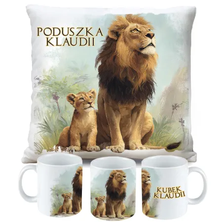 Zestaw prezentowy Król Lew kubek + poduszka na urodziny dla dziecka