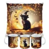 Zestaw Halloween MAGICZNY czarny KOT Kubek + Poduszka Prezent Upominek