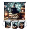 Zestaw Halloween MAGICZNY czarny KOT Kubek + Poduszka Prezent Upominek